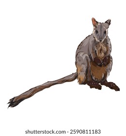 Realistic detail Brush-tailed rock wallaby vector illustration