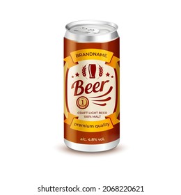 Realistic Detailed 3d Aluminum Can with Beer Label Isolated on a White Background. Vector illustration of Alcohol Beverage