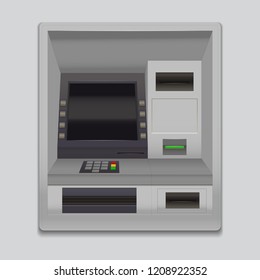 Realistic Detailed 3d Atm Machine Interface with Keypad Slot for Credit Card and Currency. Vector illustration of Payment Terminal
