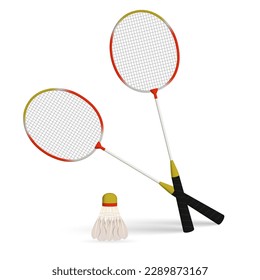 Realistic Detailed 3d Badminton Racket and Shuttlecock Set Isolated on a White Background. Vector illustration of Sport Game Equipment