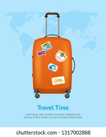 Realistic Detailed 3d Bag for Traveling Card Poster. Vector