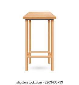 Realistic detailed 3d bar stool. Wooden chair on high legs isolated on white background. Furniture for bar and restaurant interior. Vector illustration