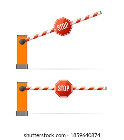 Realistic Detailed 3d Barrier Gate with Stop Sign Set Symbol of Boundary for Security or Construction. Vector illustration