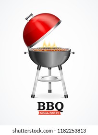 Realistic Detailed 3d Bbq Grill Graphic Design Element for Restaurant Menu Cooking Food. Vector illustration of Barbecue Grilled