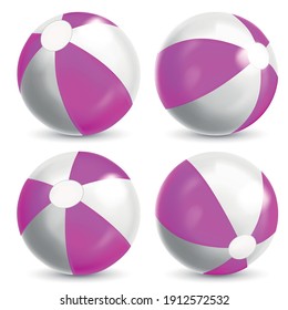 Realistic Detailed 3d Beach Ball Toy for Game Set Symbol of Summer Vacation. Vector illustration of iInflatable Balls
