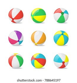 Realistic Detailed 3d Beach Balls Set Plastic Summer Toy Symbol of Game, Sport or Fun. Vector illustration of Ball