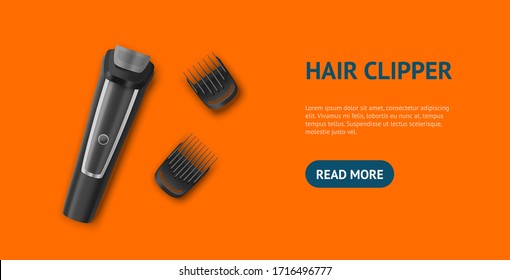 Realistic Detailed 3d Beard And Hair Clipper Card. Vector Illustration Of Barber Equipment Or Hairdresser