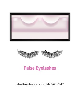 Realistic Detailed 3d Beautiful Black Long False Eyelashes in Package Box for Makeup Card. Vector illustration of Eyelash