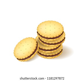 Realistic Detailed 3d Biscuits Cookies or Sandwich Biscuit Delicious Food. Vector illustration of Candy Snack Homemade or from Bakery