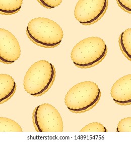 Realistic Detailed 3d Biscuits Cookies or Sandwich Biscuit Seamless Pattern Background Delicious Food. Vector illustration of Candy Snack Homemade or from Bakery