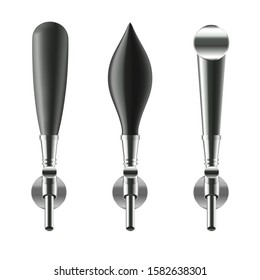 Realistic Detailed 3d Black Beer Taps Set Different Type Equipment for Bar and Pub. Vector illustration