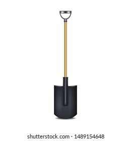 Realistic Detailed 3d Black Blank Shovel Empty Template Mockup Equipment for Agriculture, Landscaping and Gardening. Vector illustration of Mock Up Spade