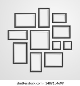 Realistic Detailed 3d Black Blank Photo Frames Empty Template Mockup Set. Vector illustration of Mock Up Framework