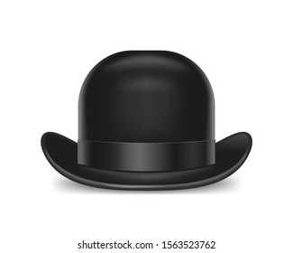 Realistic Detailed 3d Black Bowler Hat Isolated on a White Background Symbol of Gentleman. Vector illustration
