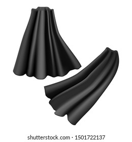 Realistic Detailed 3d Black Cloaks Costume Superhero Element Set Silk or Satin Material. Vector illustration of Cloak