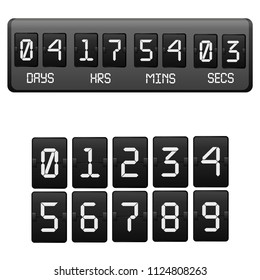 Realistic Detailed 3d Black Countdown Timer Include of Hour, Minute, Day and Second. Vector illustration of Display or Scoreboard