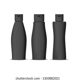 Realistic Detailed 3d Black Empty Mockup Template Shampoo Bottles Set Different Types. Vector illustration of Mock Up Bottle