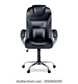 Realistic Detailed 3d Black Leather Office Chair Adjustable. Vector illustration of Modern Comfortable Armchair Executive Boss