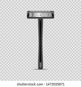 Realistic Detailed 3d Black Male Shaving Razor Mockup Elements of Barbershop. Vector illustration of Personal Accessory for Men