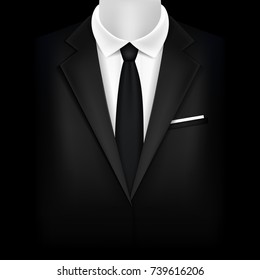 Realistic Detailed 3d Black Suit and Tuxedo for Invitation or Card Symbol Wedding, Party, Official Ceremony or Celebration. Vector illustration