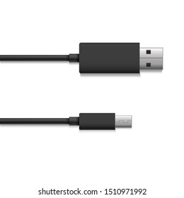 Realistic Detailed 3d Black USB Cable Connector Types Set Communication Technology Concept. Vector illustration of Plug