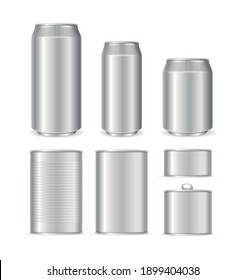 Realistic Detailed 3d Blank Can Packaging Empty Template Mock Up Set. Vector illustration of Metal Cans