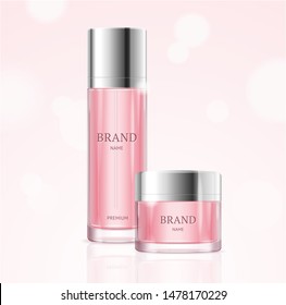 Realistic Detailed 3d Blank Liquid Lotion and Moisturizer Creme Empty Template Mockup Set for Presentation. Vector illustration