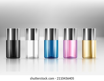 Realistic Detailed 3d Blank Perfume Bottle Empty Template Mockup Set Different Types Opened and Closed View. Vector illustration