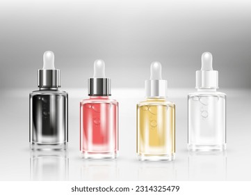 Realistic Detailed 3d Blank Perfume Bottle Empty Template Mockup Set Different Types Opened and Closed View. Vector illustration