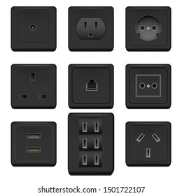 Realistic Detailed 3d Blank Socket and Switch Template Mockup Set Energy Technology. Vector illustration of Mock Up