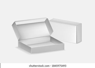 Realistic Detailed 3d Blank White Packaging Boxes Open and Closed View Set Empty Template. Vector illustration