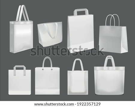 Realistic Detailed 3d Blank White Shopping Bags Empty Template Mockup Set. Vector illustration of Paper Bag
