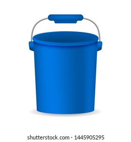Realistic Detailed 3d Blue Empty Plastic or Metal Bucket and Handle. Vector illustration