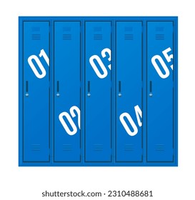 Realistic Detailed 3d Blue Steel School Gym Locker or Fitness Boxes with Numbers Set. Vector illustration of Numbered Individual Metal Cabinets