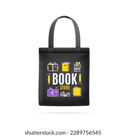 Realistic Detailed 3d Book Shop Shopper Tote Bag Fabric Cloth. Vector illustration