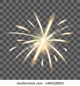 Realistic Detailed 3d Bright Fire Spark on a Transparent Background Decor Elements for Celebration. Vector illustration