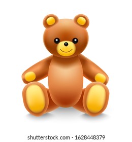 Realistic Detailed 3d Brown Baby Toy Teddy Bear Symbol Of Childhood. Vector Illustration Of Cute Little Character