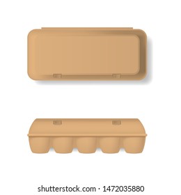 Realistic Detailed 3d Brown Blank Plastic Container for Eggs Template Mockup Set. Vector illustration of Package Tray