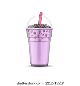 Realistic Detailed 3d Bubble Milk Tea Asian Summer Fresh Drink Isolated on a White Background. Vector illustration