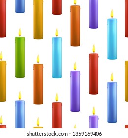 Realistic Detailed 3d Burning Wax Candles Set Seamless Pattern Background on a White Candlelight Romantic Symbol. Vector illustration of Candle