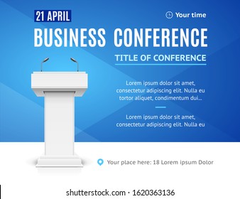 Realistic Detailed 3d Business Conference Template Invitation Concept Card Include of Title, Time and Place. Vector illustration