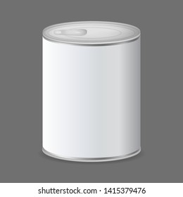 Realistic Detailed 3d Canned Metal Packaging on a Grey Tin Can Container for Food . Vector illustration of Conserve