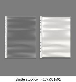 Realistic Detailed 3d Cellophane Business File Set Transparent Plastic Pocket for Document on a Gray Background. Vector illustration