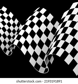 Realistischer, detaillierter 3D Checkered Racing Wavy Sport Flag Card Hintergrund auf einem Black Competition Konzept. Vektorgrafik