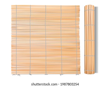 Realistic Detailed 3d Chinese or Japanese Bamboo Table Mat Set Open and Closed View. Vector illustration