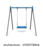Realistic Detailed 3d Classic Comfortable Outdoor Blue Swing Hanging on Frame Isolated on a White Background. Vector illustration