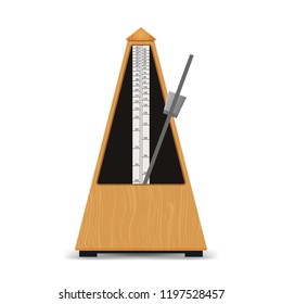 Realistic Detailed 3d Classic Mechanical Swinging Metronome Symbol of Musical Education, Rhythm and Sound. Vector illustration of Wooden Instrument