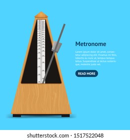 Realistic Detailed 3d Classic Mechanical Swinging Metronome Card Symbol of Musical Education, Rhythm and Sound. Vector illustration of Wooden Instrument