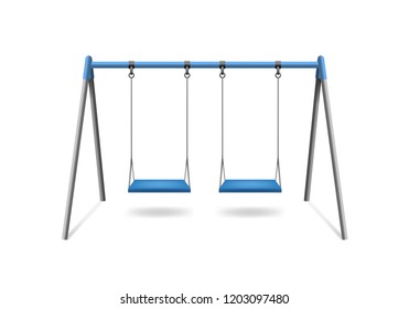 Realistic Detailed 3d Classic Outdoor Blue Swing Hanging on Frame Isolated on a White Background. Vector illustration