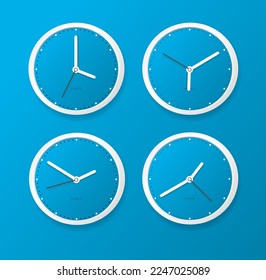 Realistic Detailed 3d Clock Airport Different Time Zone Concept on a Blue Background. Vector illustration of International Timezone